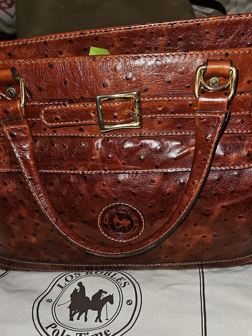 Tan Ostrich-Texture Leather Tote